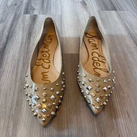 Sam Edelman 8.5 Savana Nude Spike Studded Pointed Ballet Flats - Picture 1 of 11